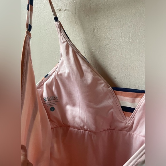 Carve Designs Villa One Piece Swimsuit Size Large Excellent Striped Pink Navy - Picture 8 of 9